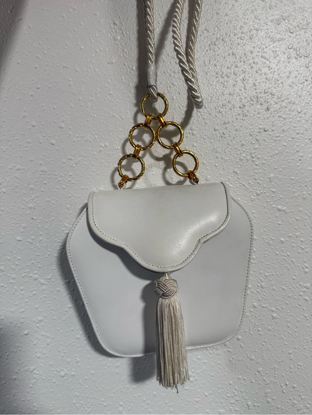 Vintage Susan Gail White Tassel Shoulder Bag with Gold Rings